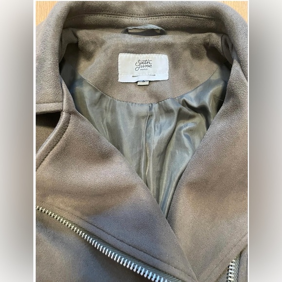 Stylish suedette khaki biker jacket - Picture 2 of 7